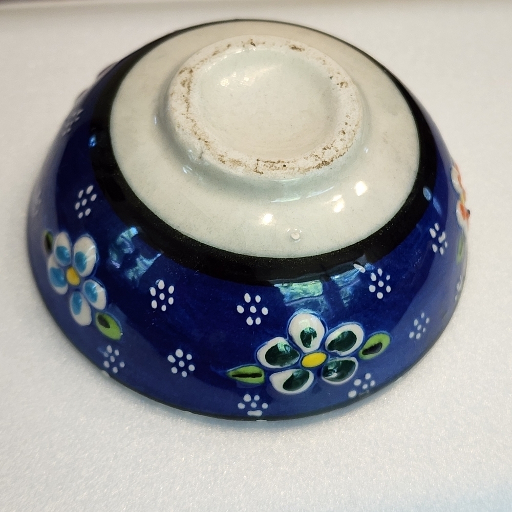 Hand Painted Embossed Ceramic Small Bowl Turkish Style Floral Bright Ring Dish - Picture 5 of 7